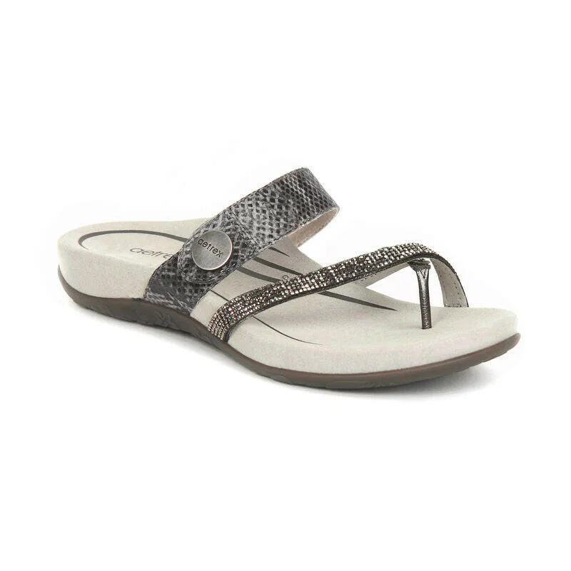 Soft Cushion Shoes Discount Aetrex Izzy Sparkle Women's Sandals - Pewter