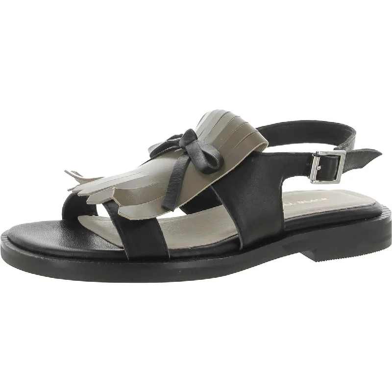 Flash Sale, Don't Miss All Black Womens Kiltie Leather Fringe Slingback Sandals