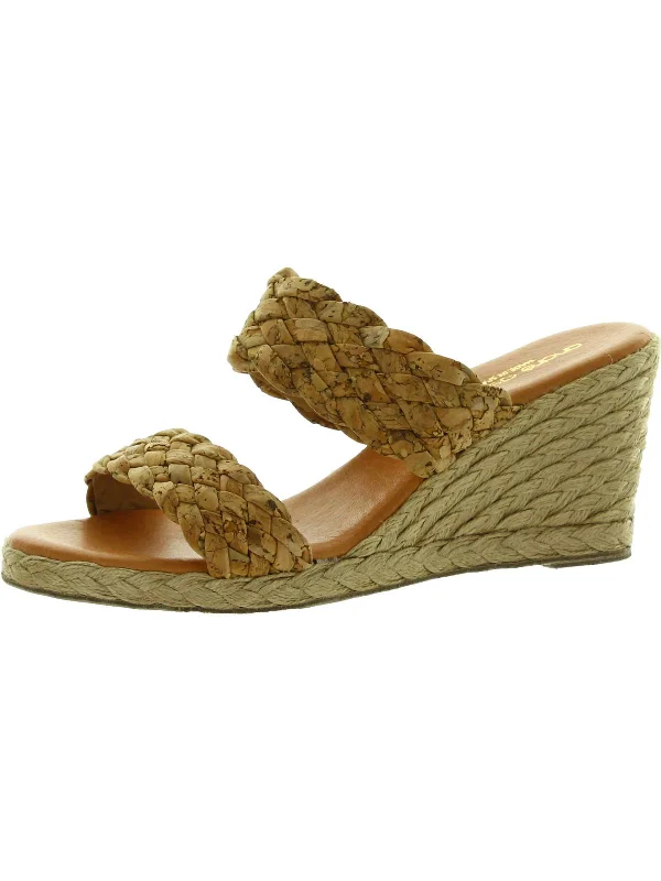 Functional Comfort Shoes Deals Aria Womens Leather Slip-On Wedge Sandals