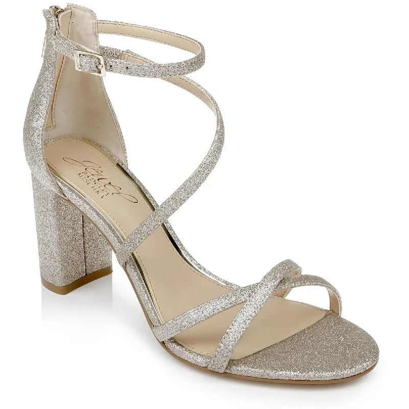 Inspired By You, Designed For You Badgley Mischka Womens Devorah Glitter Ankle Strap Block Heels