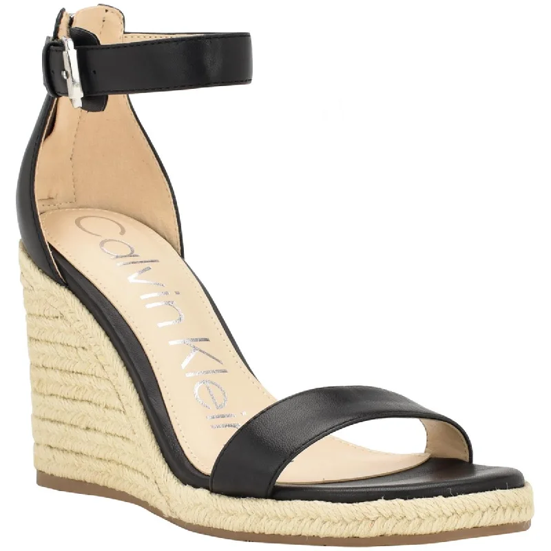 Feminine Fashion Sale Calvin Klein Womens NOSHELA Leather Open Toe Wedge Sandals