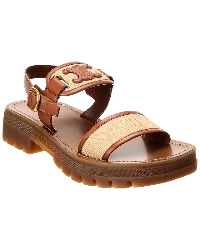 Comfortable Stretch Shoes Promotion CELINE Clea Triomphe Raffia & Leather Sandal