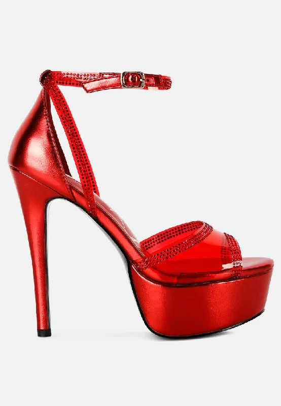 Lightweight Walking Shoes Offers Cinderella Rhinestones Embellished Stiletto Platform Sandals