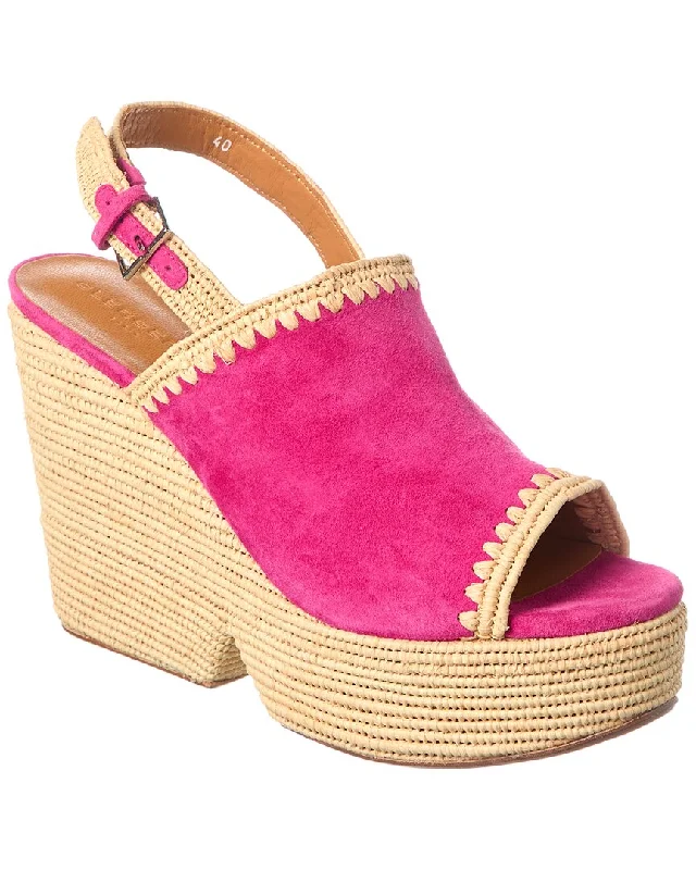Special Offer For You Clergerie Damya Suede & Raffia Wedge Sandal