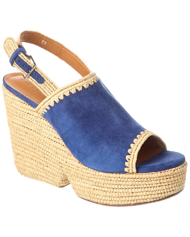 Premium Footwear Sale Clergerie Damya Suede & Raffia Wedge Sandal