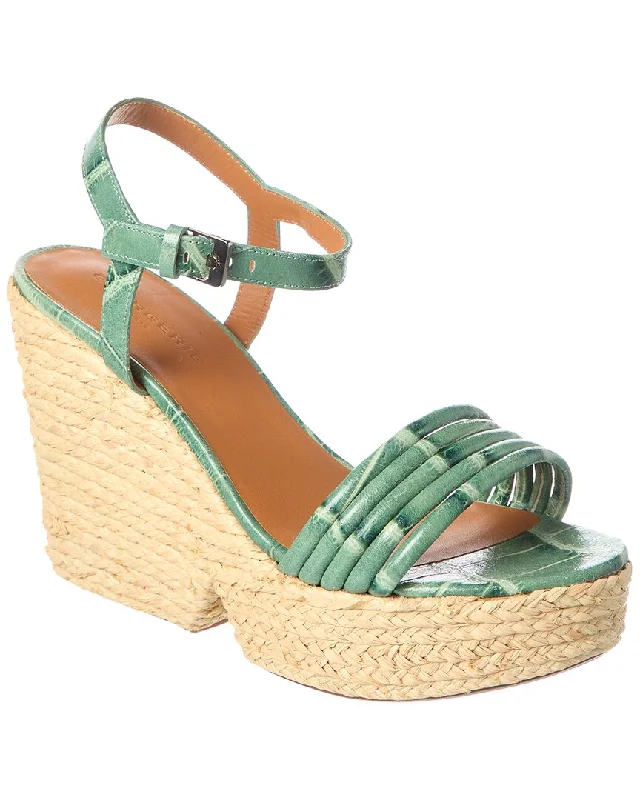 Chic Style Clergerie Dane Croc-Embossed Leather Wedge Sandal