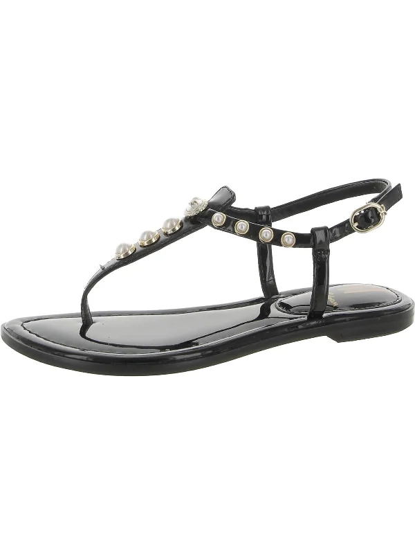 Women's Chic Footwear Gigi Pearl Womens Patent Embellished T-Strap Sandals