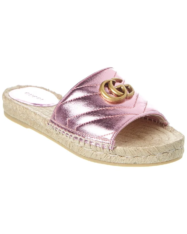 Luxury Shoes Clearance Gucci GG Metallic Leather Espadrille Sandal