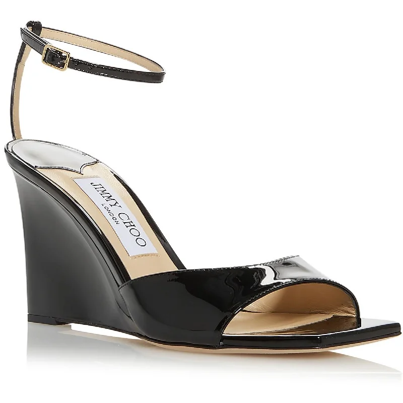 New Season Fashion Preview Sale Jimmy Choo Womens Brien 85 Patent Leather Ankle Strap Wedge Sandals