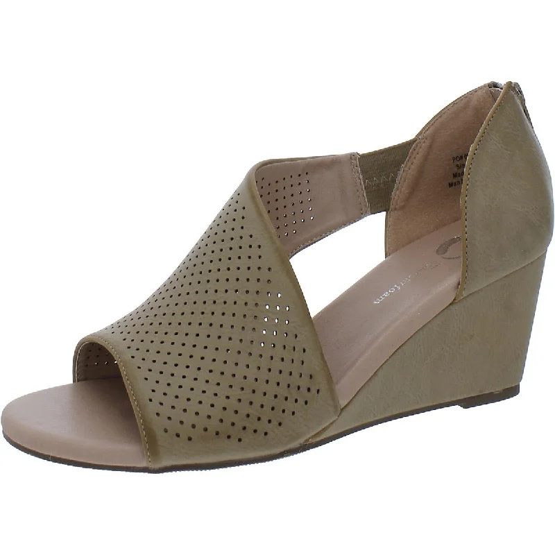 Trendy Flats Sale Journee Collection Womens Faux Leather Cut Out Wedge Sandals