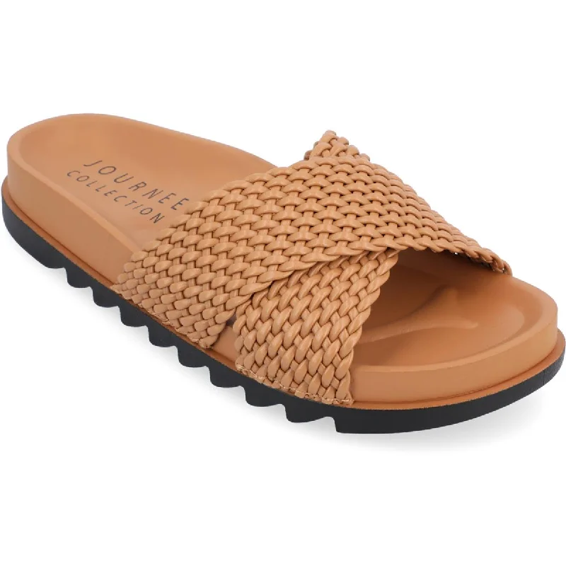 Comfort Meets Fashion Journee Collection Womens Gretie Woven Slip-On Slide Sandals
