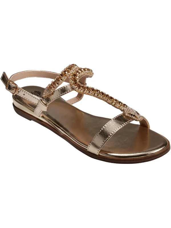 Latest Trends Lidia Womens Metallic Embellished T-Strap Sandals