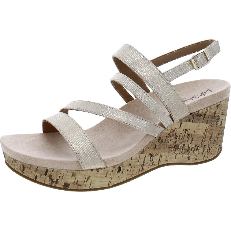 Stylish Deals LifeStride Womens Discover Faux Leather Metallic Wedge Sandals