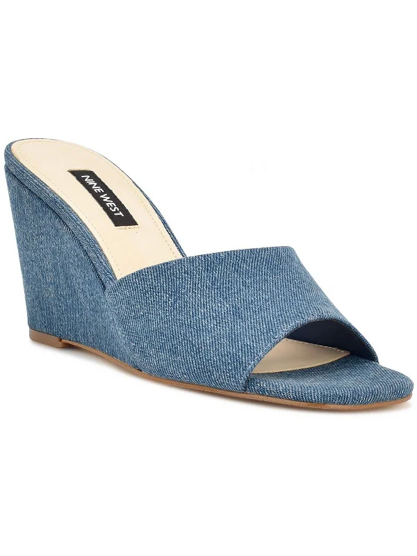 Flash Sales Nesa 7 Womens Faux Denim Square Toe Wedge Sandals