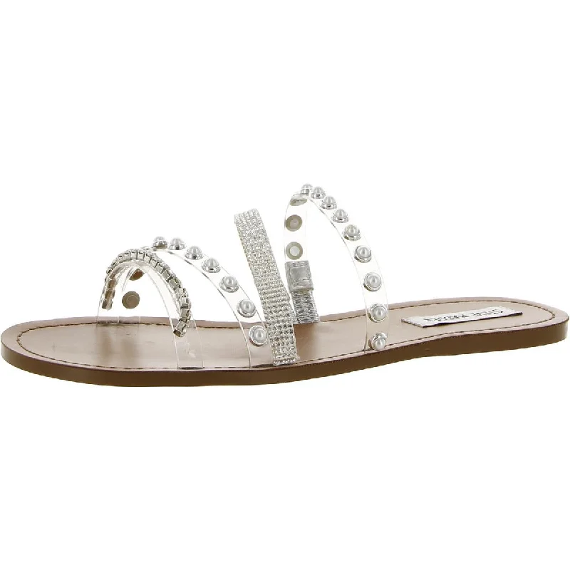 Affordable Shoe Fashion Steve Madden Womens Attentive Embellished Slip-On Slide Sandals