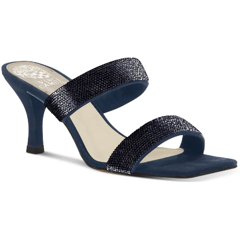 Women's Sleek Dress Shoes Vince Camuto Womens Aslee 2 Rhinestone Suede Mule Sandals