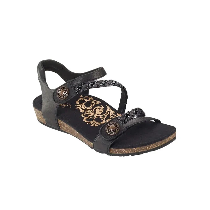 Classic Dress Shoes Sale Womens Aetrex Jillian Braided Quarter Strap Sandal Black