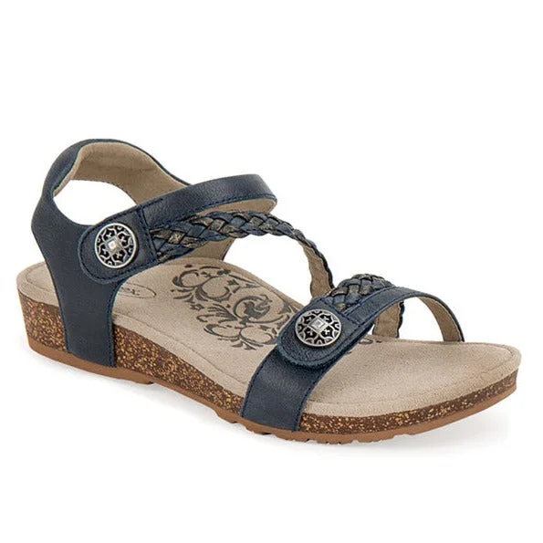 High-End Casual Shoes Womens Aetrex Jillian Braided Quarter Strap Sandal Navy