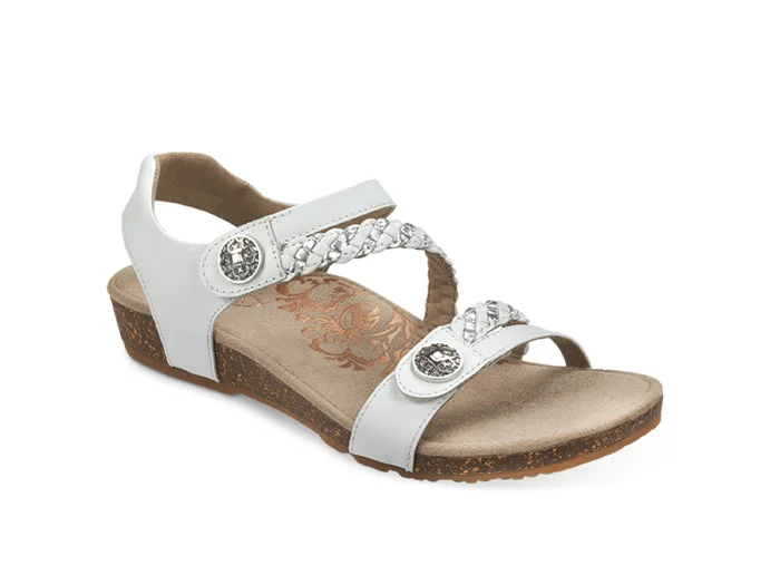 Soft Sole Shoes Womens Aetrex Jillian Braided Quarter Strap Sandal White