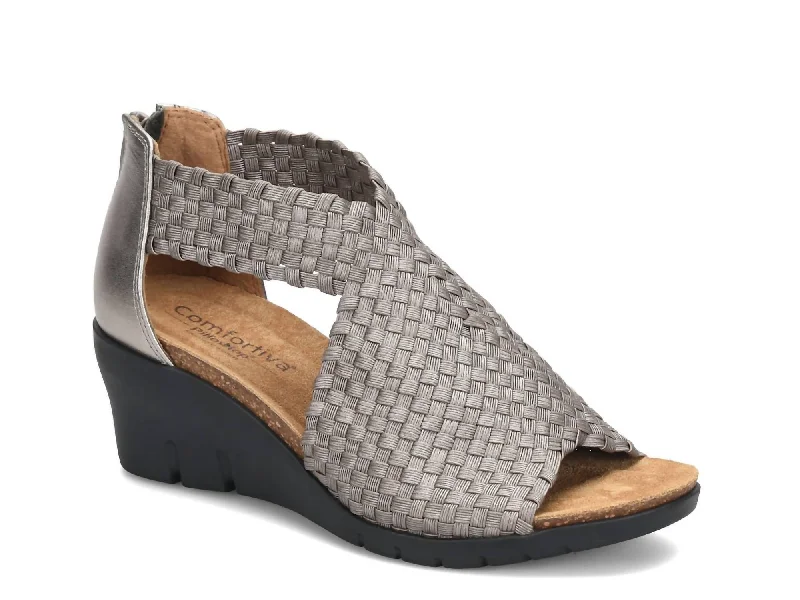Lightweight Shoes Alesha Wedge Sandal In Pewter Metallic
