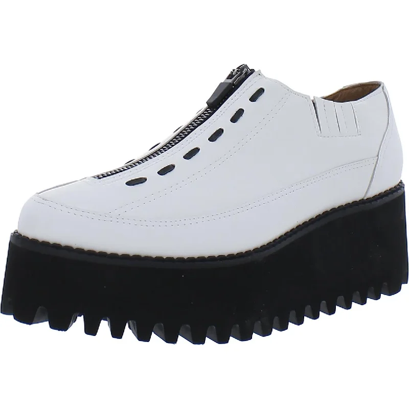 Chic Breathable Shoes All Black Womens Center Zipper Leather Lugged Sole Loafer Heels Chic Breathable Shoes All Black Womens Center Zipper Leather Lugged Sole Loafer Heels