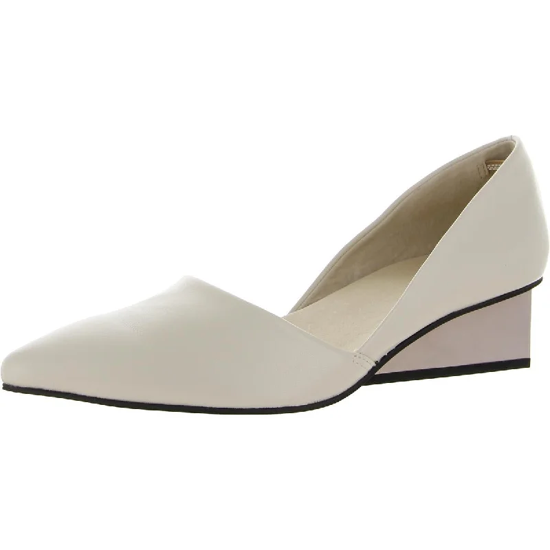 Casual Chic All Black Womens Square Leather Pointed Toe Wedge Heels
