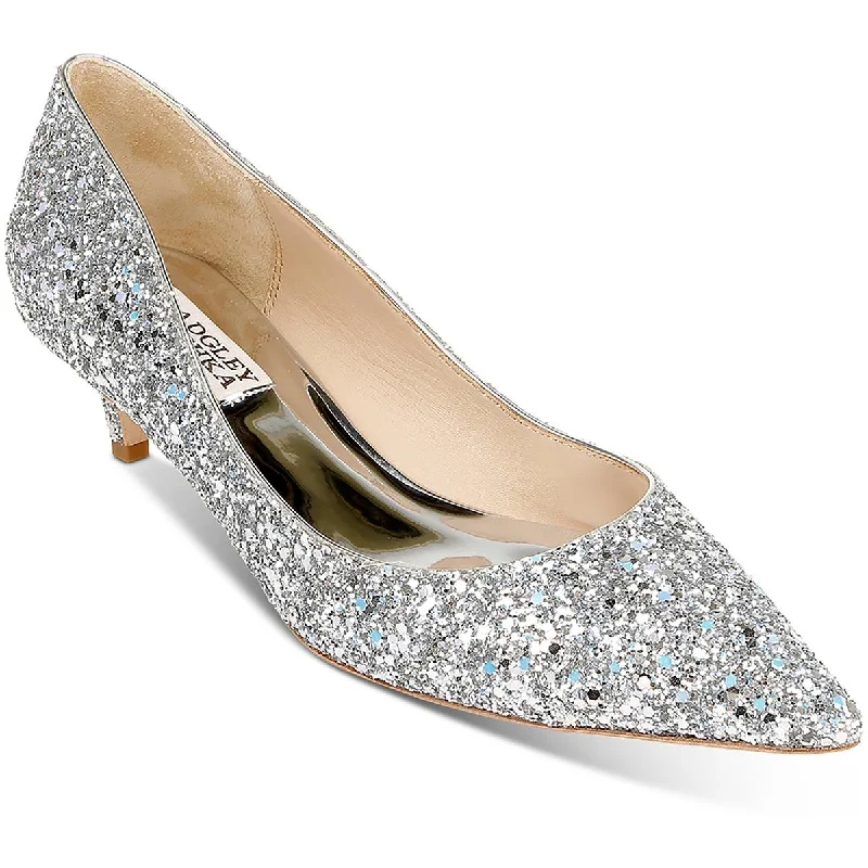 Hot Items Badgley Mischka Womens Madison II Leather Glitter Kitten Heels