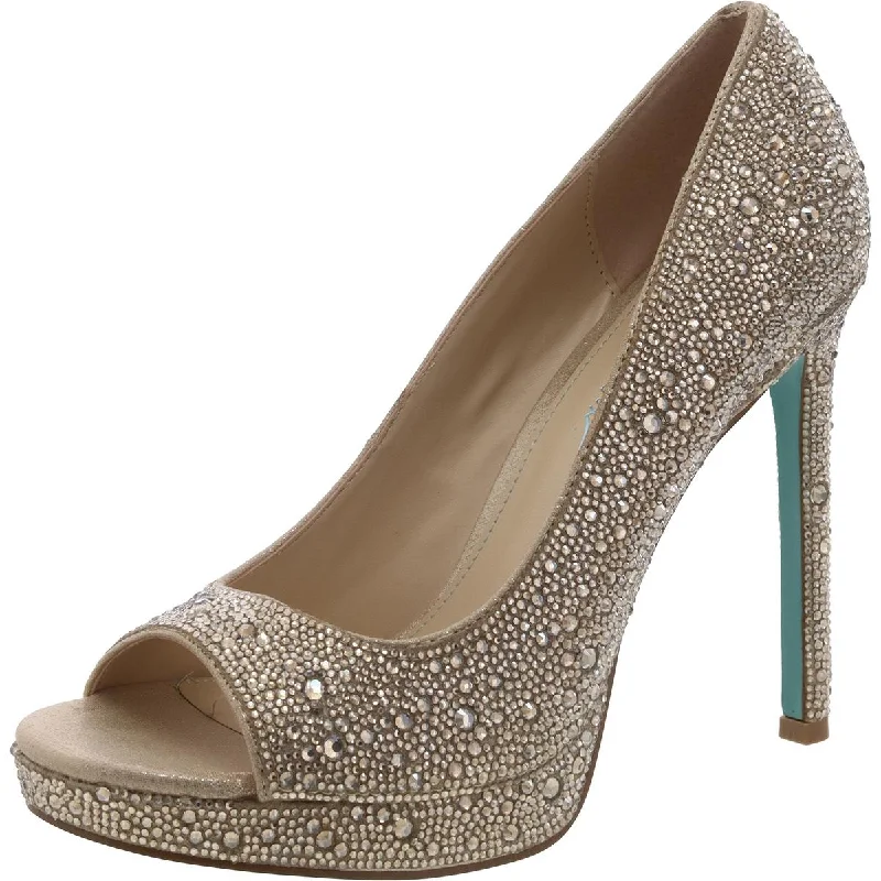 Modern Chic Discounts Betsey Johnson Womens Dane Rhinestone Peep-Toe Pumps