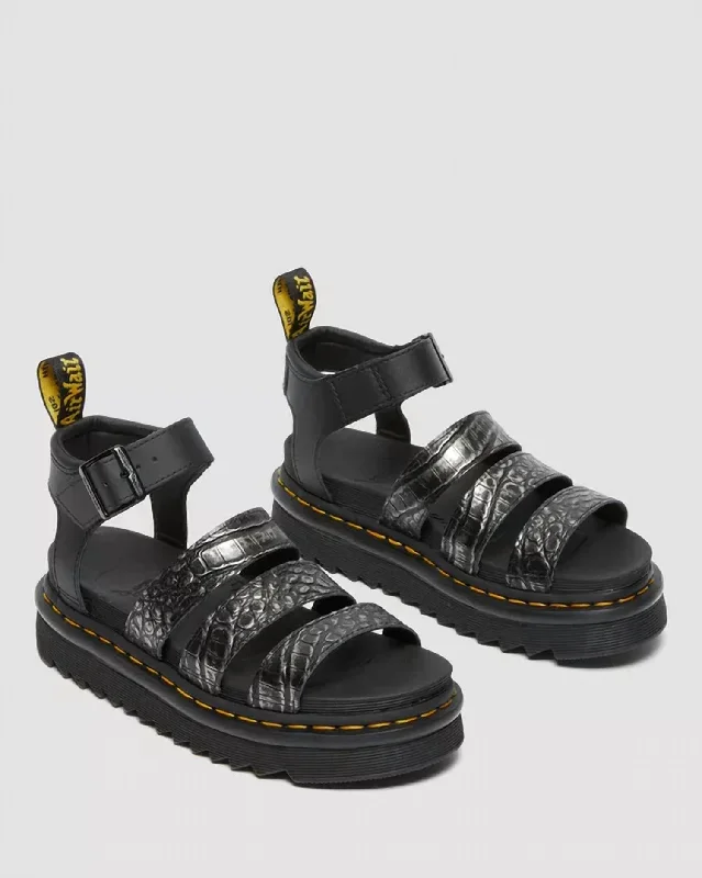 Buy More, Save More Blaire Women's Wild Croc Leather Sandals In Grey