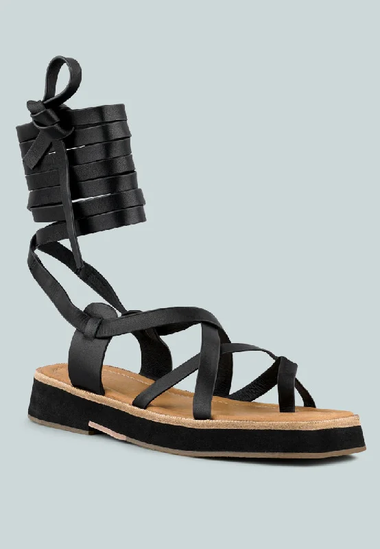 Sleek Style Discounts BLEDEL Black Lace Up Square Toe Gladiator Sandals