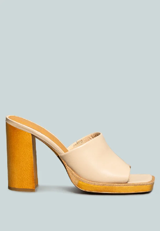 Romantic Chic Deals CAREY Nude Leather High Heeled Block Sandal