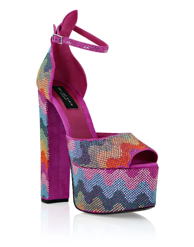 New Arrival Discount Crystal Platform Sandals Hi-Heels Waves Rainbow