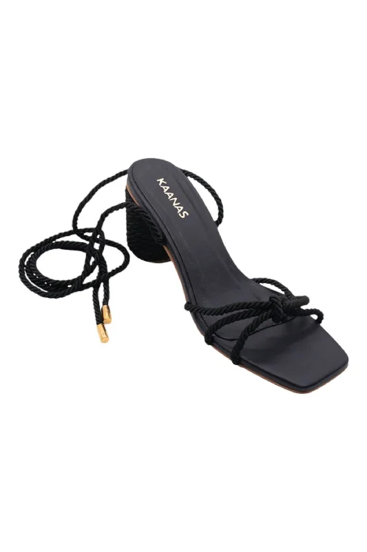 Trendy Street Style Frida Knotted Heel Sandal In Black