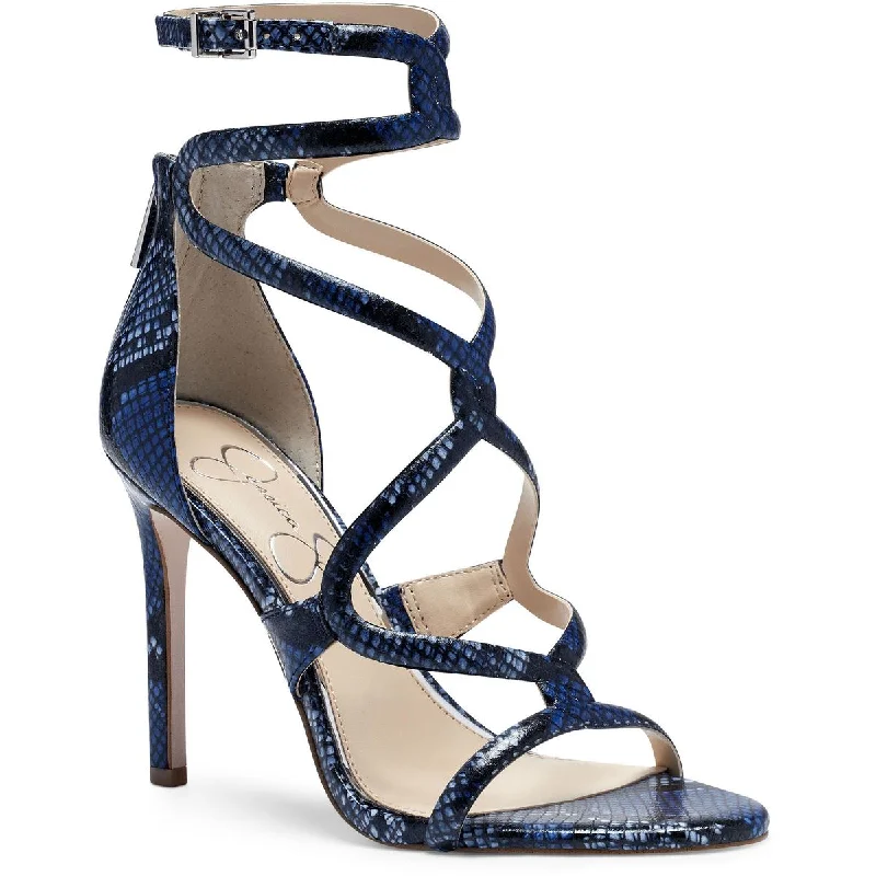 Fashion Deal Jessica Simpson Womens Janya Faux Leather Snake Ankle Strap