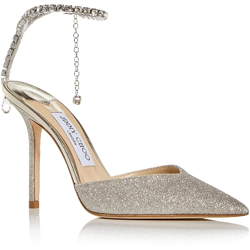 Stylish Shoe Discounts Jimmy Choo Womens Saeda 100 Leather Glitter Pumps