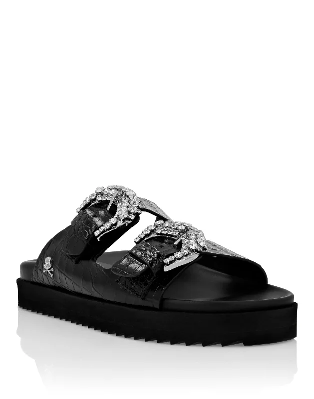 Fashionista Favorites Leather Sandals Cocco Print Skull