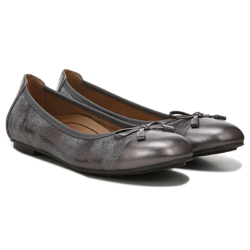 Chic Style, Always In Vogue Minna Ballet Flat - Narrow Width In Pewter Metallic Snake