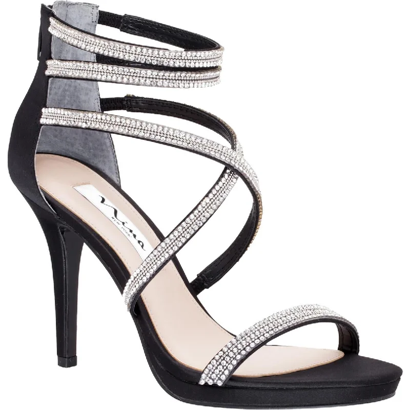 Holiday Discount Nina Womens Roelyn Satin Rhinestone Ankle Strap