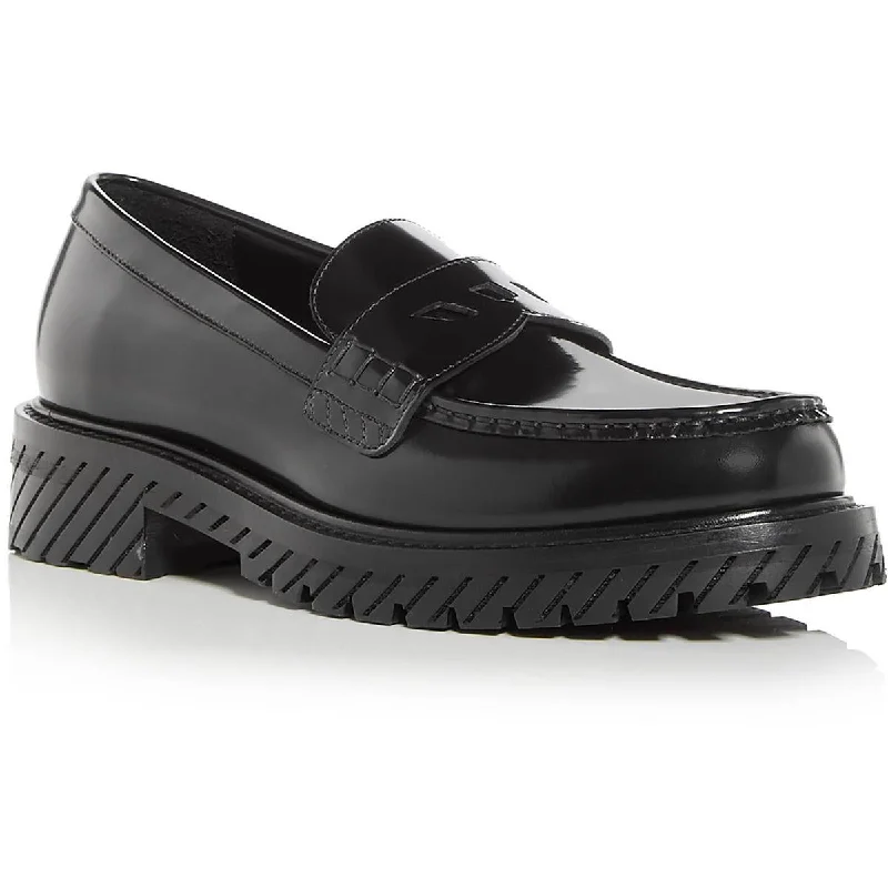 Hot Trends Off-White Womens Patent Leather Slip On Loafer Heels