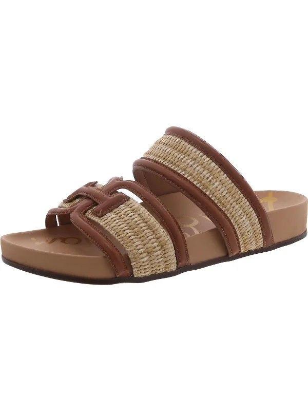 Casual Fashion Rowan Womens Leather Trim Slip On Slide Sandals