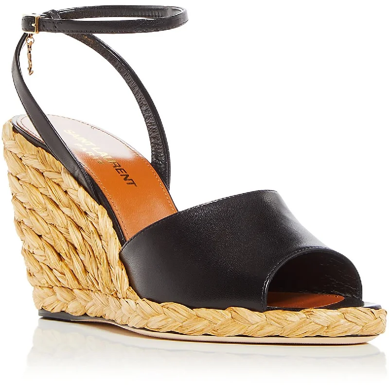 High-End Style Discounts Saint Laurent Womens Leather Ankle Strap Wedge Heels