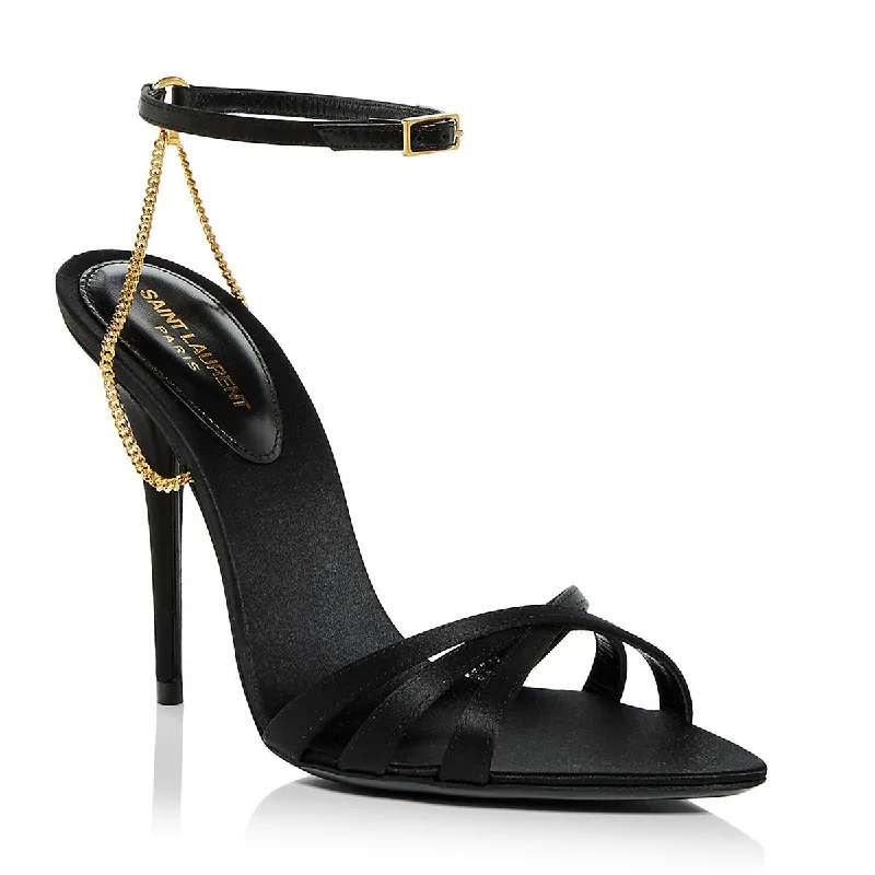 Modish Fashion Discounts Saint Laurent Womens Satin Peep-Toe Slingback Heels