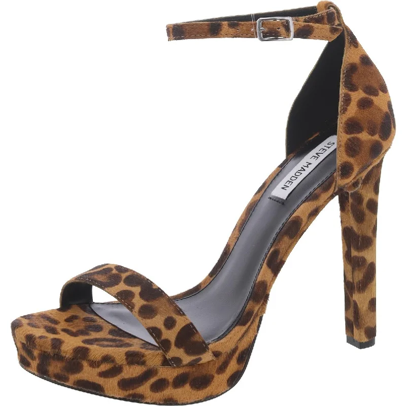 Daring Fashion Promotions Steve Madden Womens Leslie Calf Hair Leopard Print Ankle Strap
