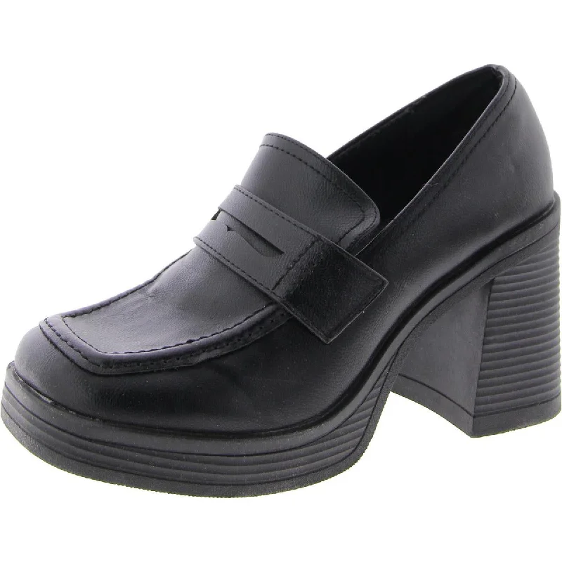 Flash Sales Steve Madden Womens Natalia Faux Leather Square Toe Loafer Heels