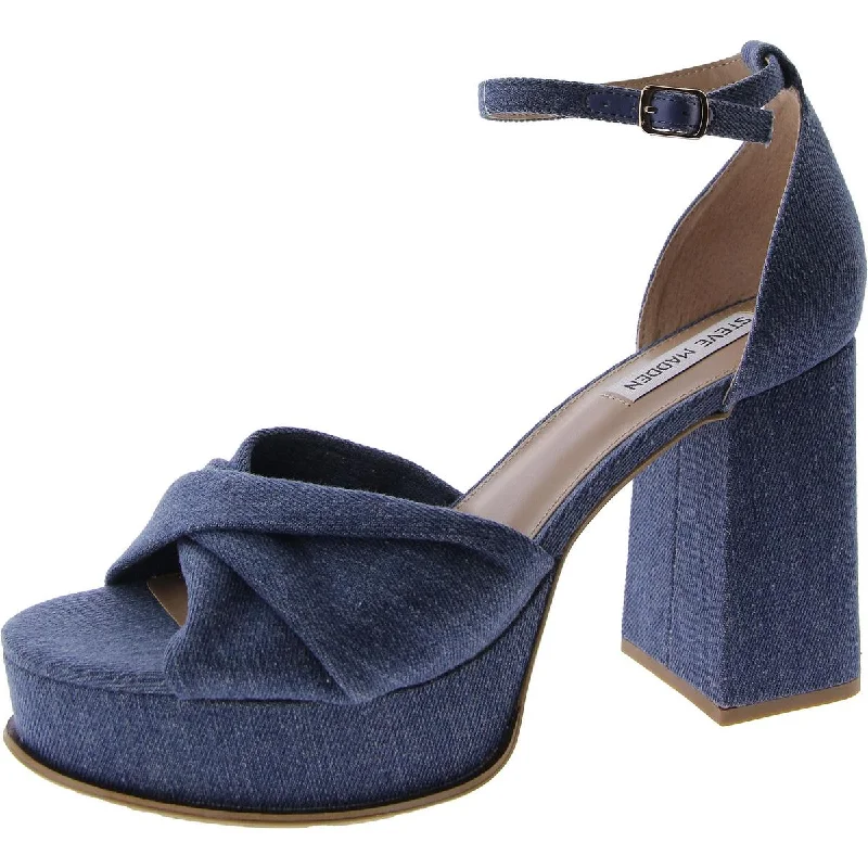 Holiday Discount Steve Madden Womens Solve Denim Ankle Strap Platform Heels