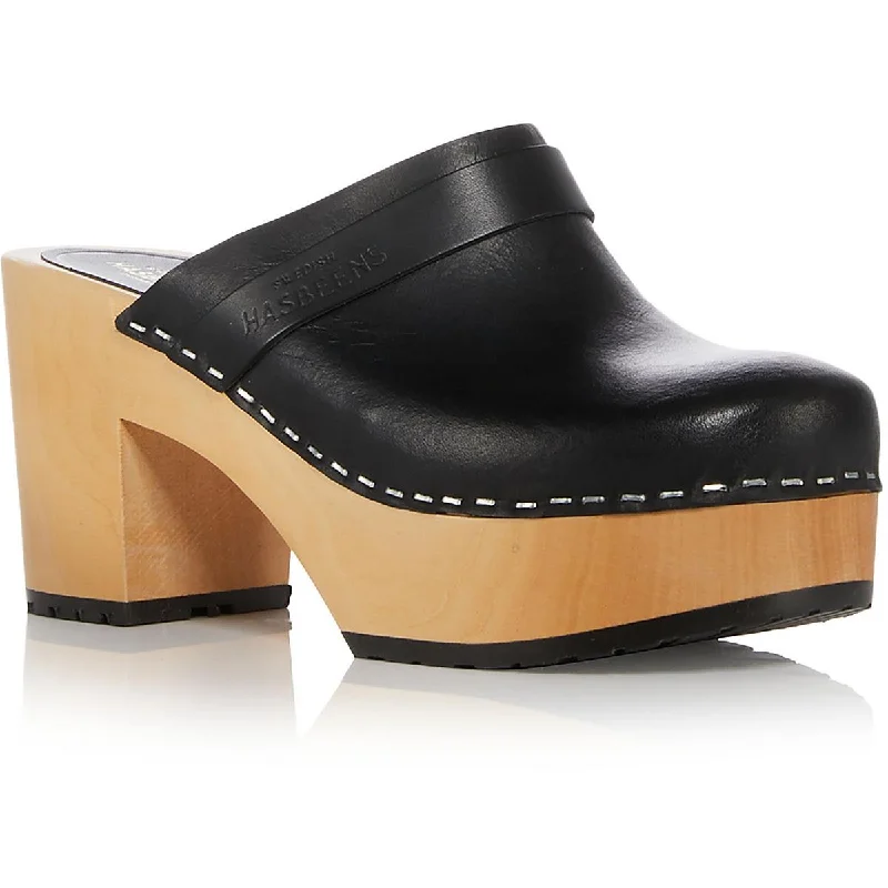 Premium Boots Discounts Swedish Hasbeens Womens Louise Leather Block Heel Clogs