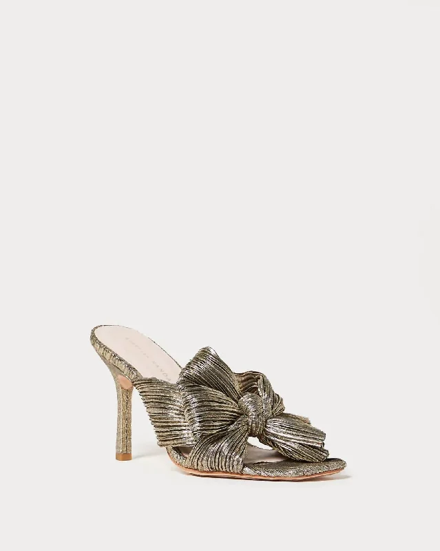 Discount Price Women's Claudia Pleated Bow Mule Sandal In Gold