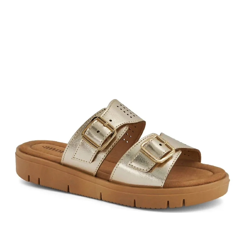 Comfortable Walking Shoes Women's Comfort Footbed Double Buckle Sandals In Gold