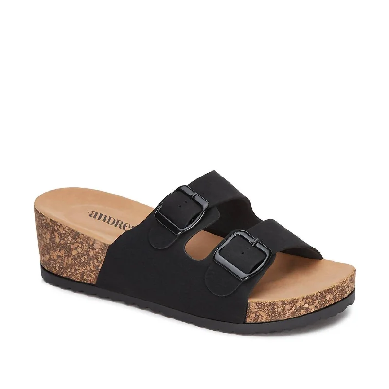 Comfortable Shoes Women's Comfort Footbed Wedge Double Buckle Sandal In Black