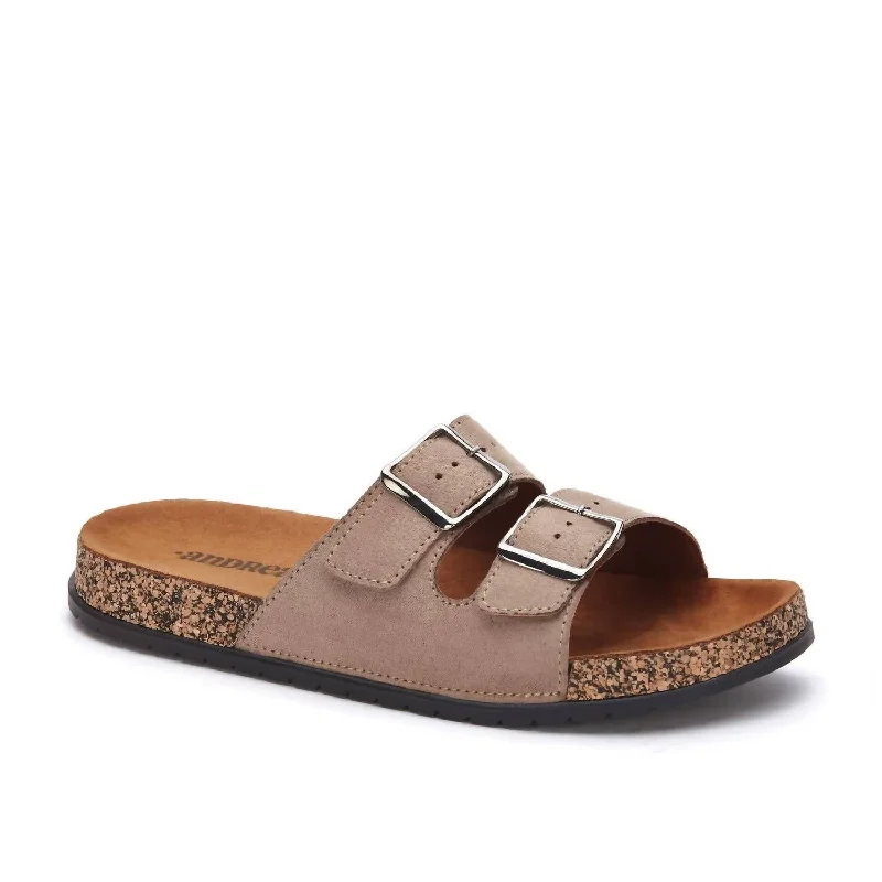 Luxury Casual Footwear Women's Double Buckle Strap Sandals In Beige